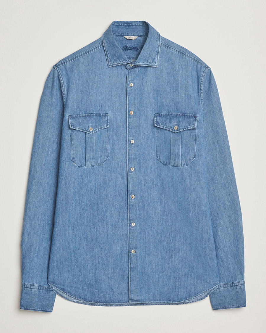 Herren | Hemden | Stenströms | Regular Fit Pocket Denim Shirt Blue
