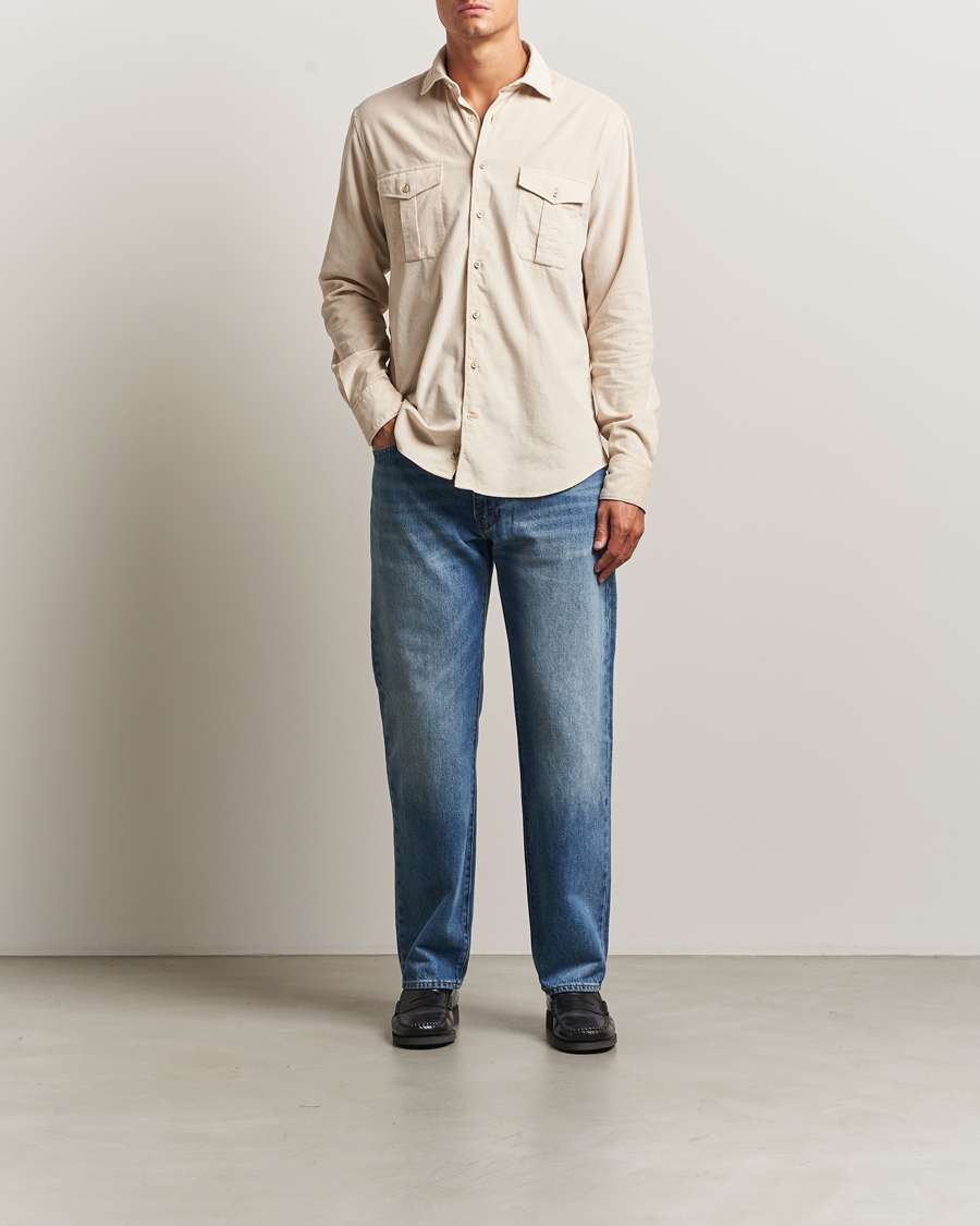 Herren | Hemden | Stenströms | Regular Fit Cord Pocket Shirt Beige