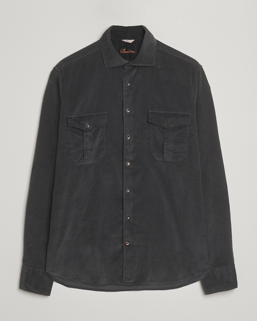 Herren | Hemden | Stenströms | Regular Fit Cord Pocket Shirt Dark Green