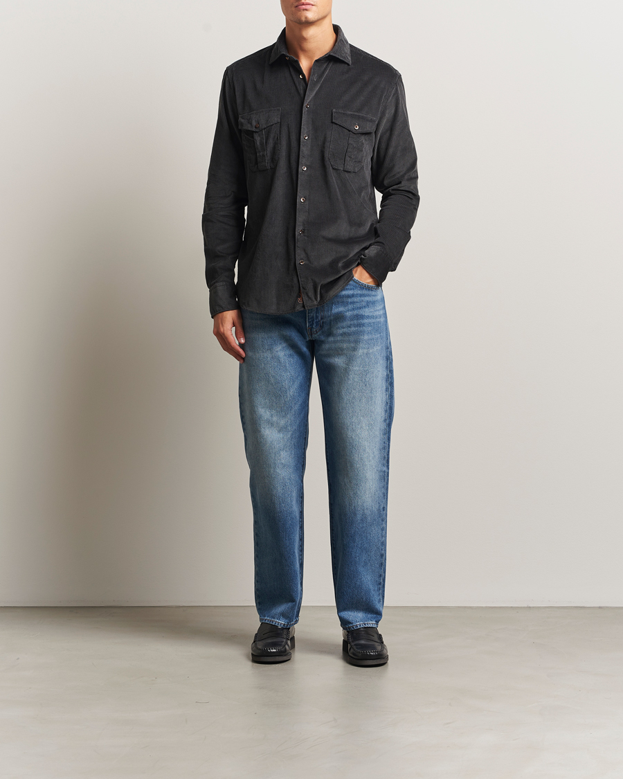 Herren | Hemden | Stenströms | Regular Fit Cord Pocket Shirt Dark Green