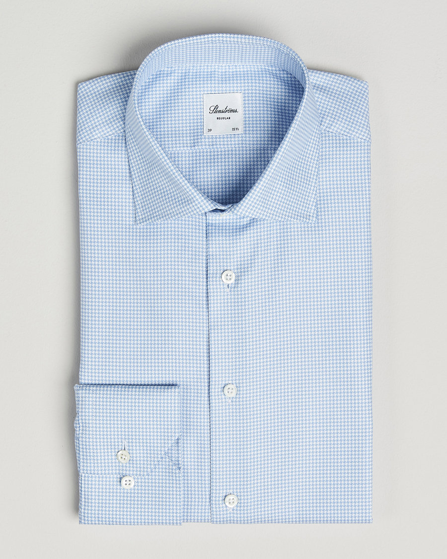 Herren | Hemden | Stenströms | Regular Fit Houndstooth Cut Away Shirt Light Blue