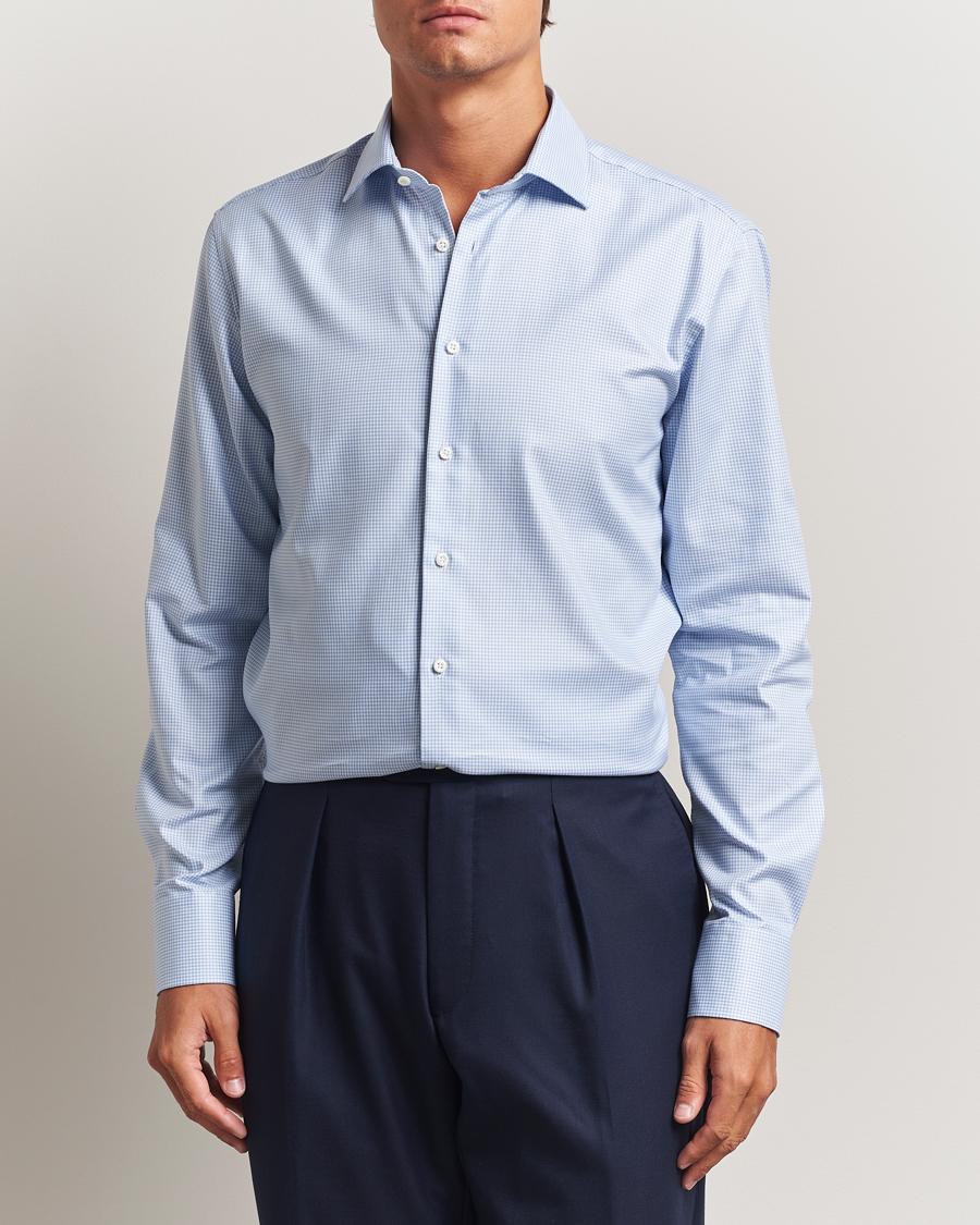 Herren | Hemden | Stenströms | Regular Fit Houndstooth Cut Away Shirt Light Blue