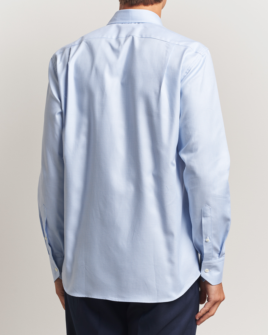 Herren | Hemden | Stenströms | Regular Fit Houndstooth Cut Away Shirt Light Blue