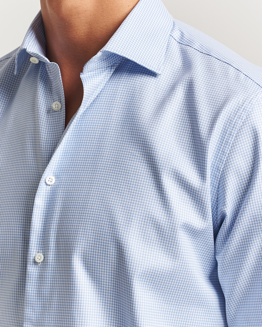 Herren | Hemden | Stenströms | Regular Fit Houndstooth Cut Away Shirt Light Blue