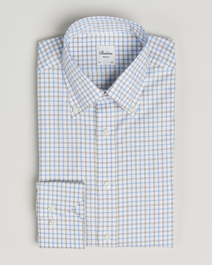 Herren | Hemden | Stenströms | Regular Fit Overcheck Button Down Shirt White