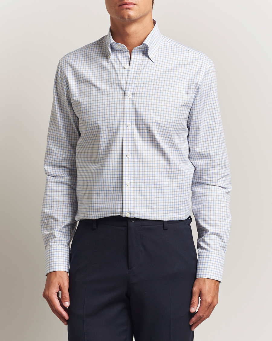 Herren | Hemden | Stenströms | Regular Fit Overcheck Button Down Shirt White
