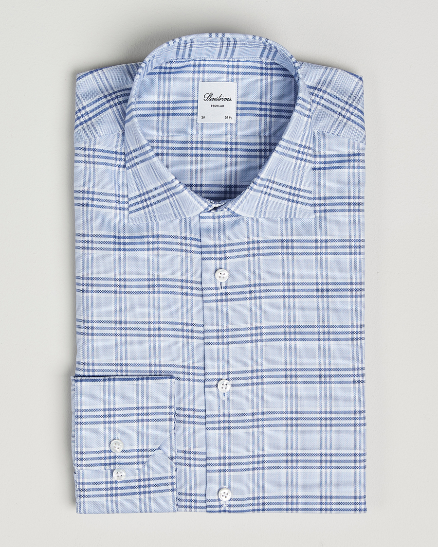 Herren | Hemden | Stenströms | Regular Fit Checked Cut Away Shirt Blue