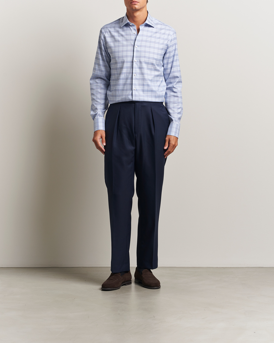 Herren | Hemden | Stenströms | Regular Fit Checked Cut Away Shirt Blue