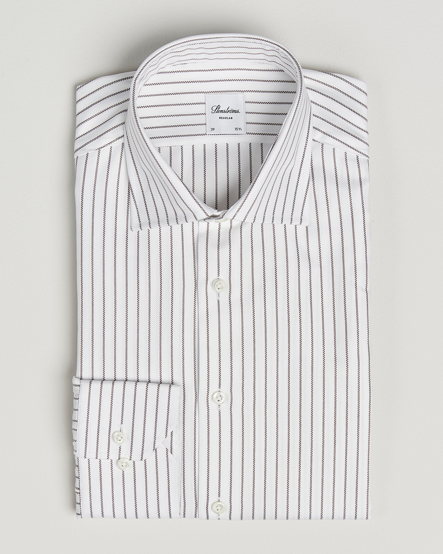 Herren | Hemden | Stenströms | Regular Fit  Oxford Stripe Cut Away Shirt White