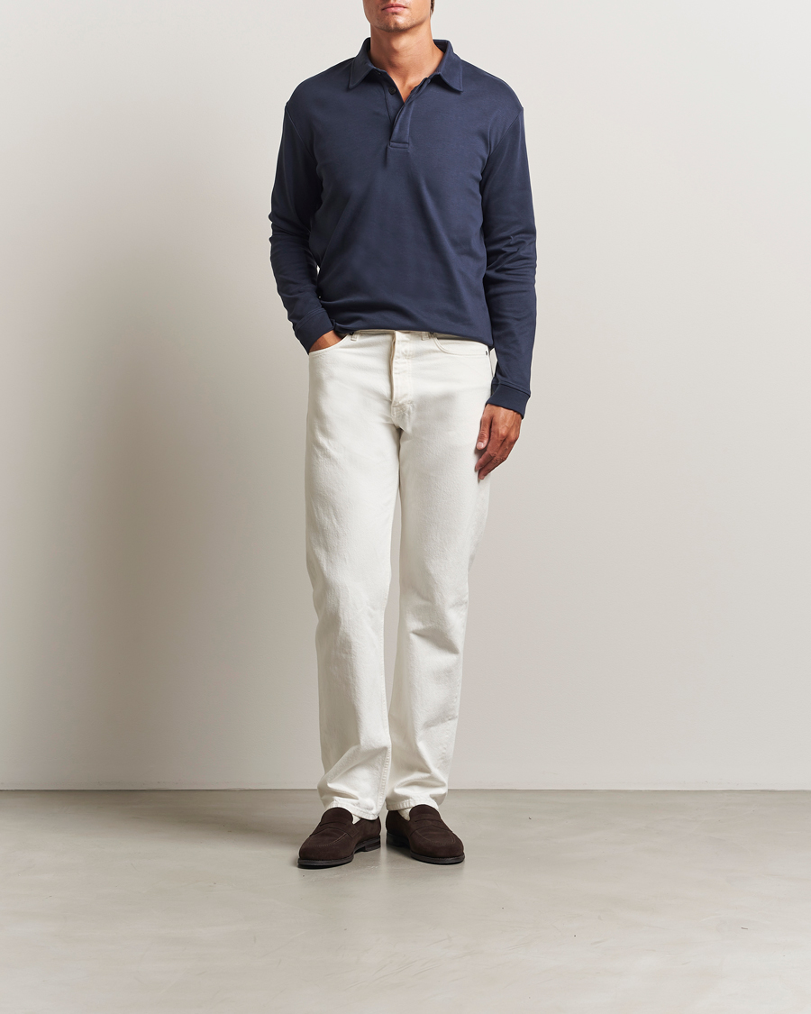 Herren | Pullover | Sunspel | Heavy Weight Supima Cotton Long Sleeve Polo Navy