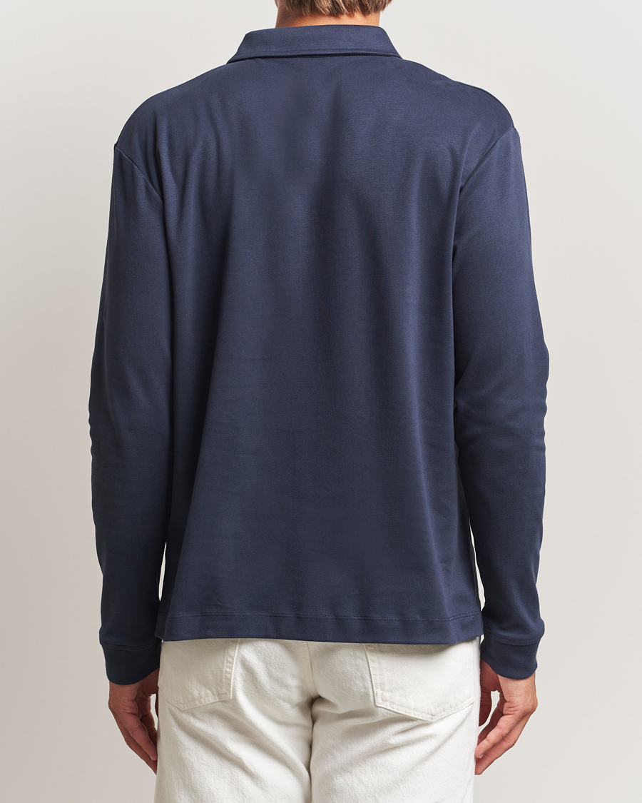 Herren | Pullover | Sunspel | Heavy Weight Supima Cotton Long Sleeve Polo Navy