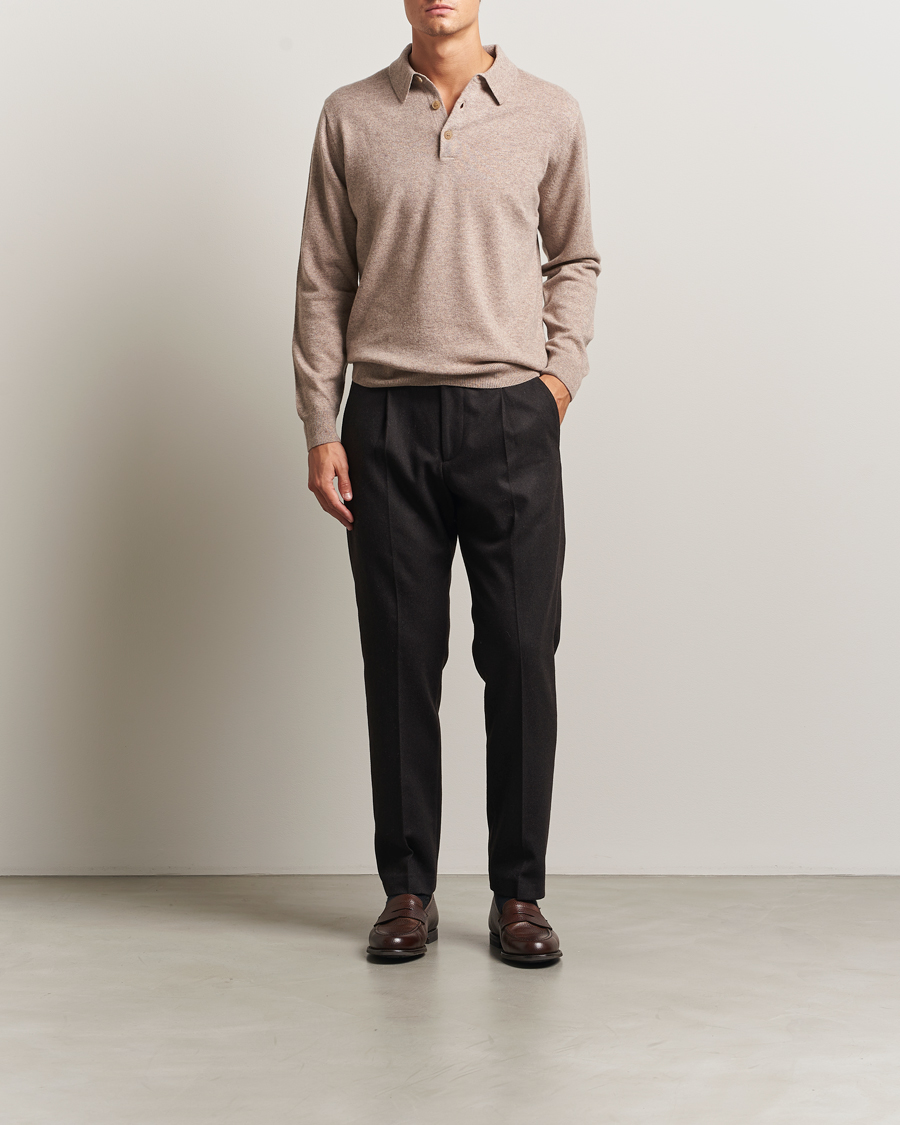 Herren | Pullover | Sunspel | Cashmere Polo Oatmeal Melange