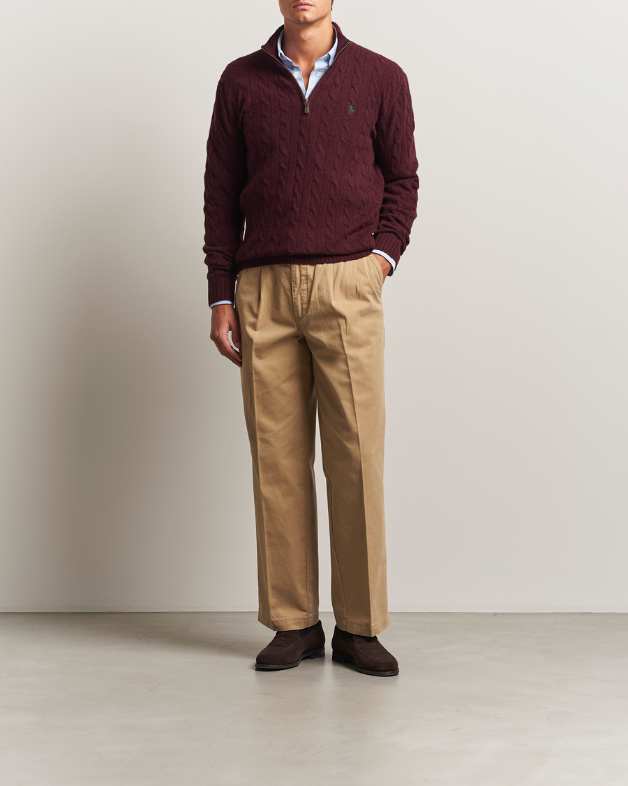 Herren | Pullover | Polo Ralph Lauren | Wool/Cashmere Cable Half Zip Aged Wine Heather