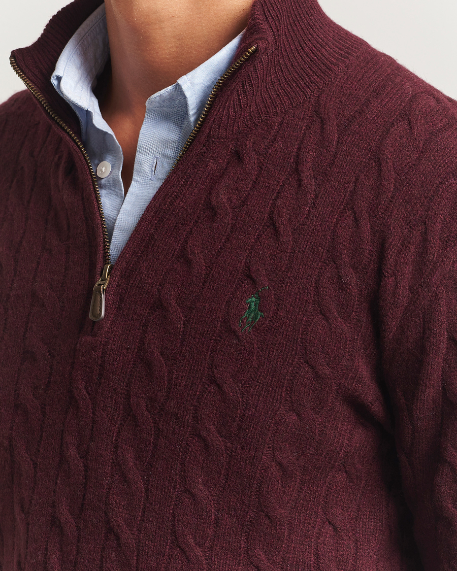 Herren | Pullover | Polo Ralph Lauren | Wool/Cashmere Cable Half Zip Aged Wine Heather