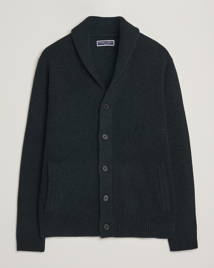 Herren | Pullover | Charles Tyrwhitt | Chunky Merino Shawl Neck Cardigan Forest Green