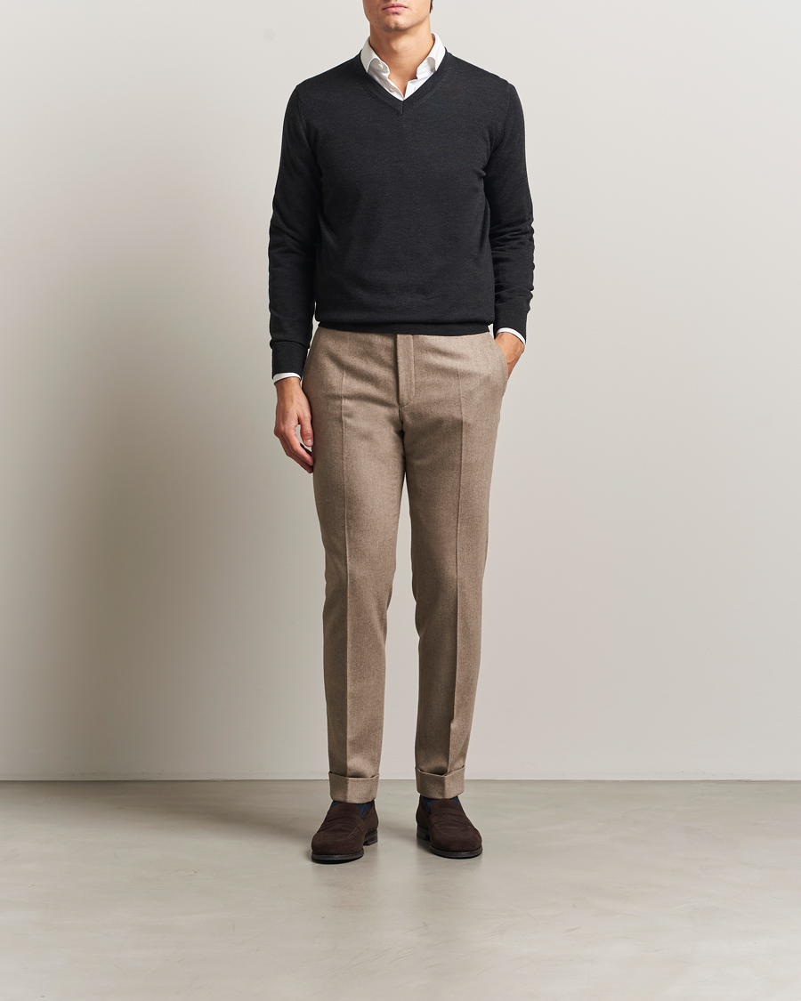 Herren | Pullover | Charles Tyrwhitt | Pure Merino V-Neck Jumper Dark Charcoal