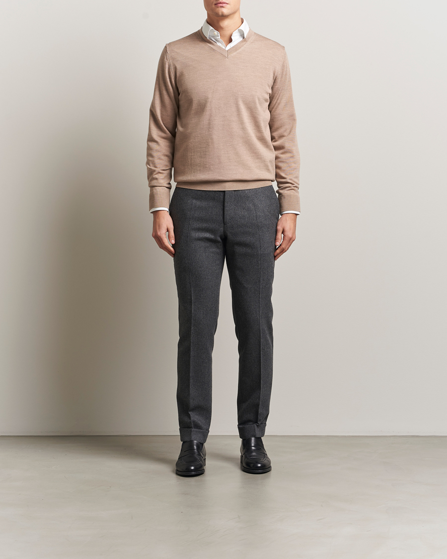 Herren | Pullover | Charles Tyrwhitt | Pure Merino V-Neck Jumper Oatmeal