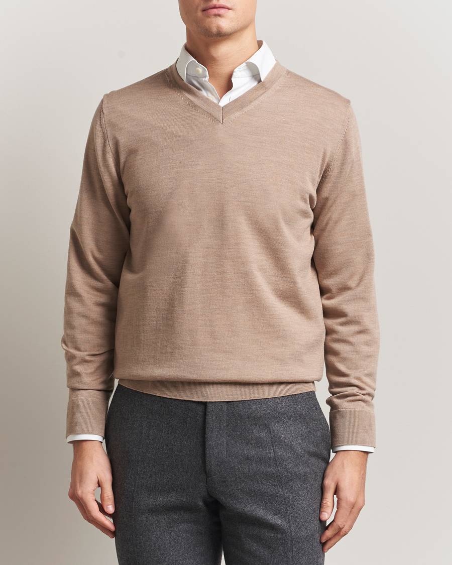Herren | Pullover | Charles Tyrwhitt | Pure Merino V-Neck Jumper Oatmeal