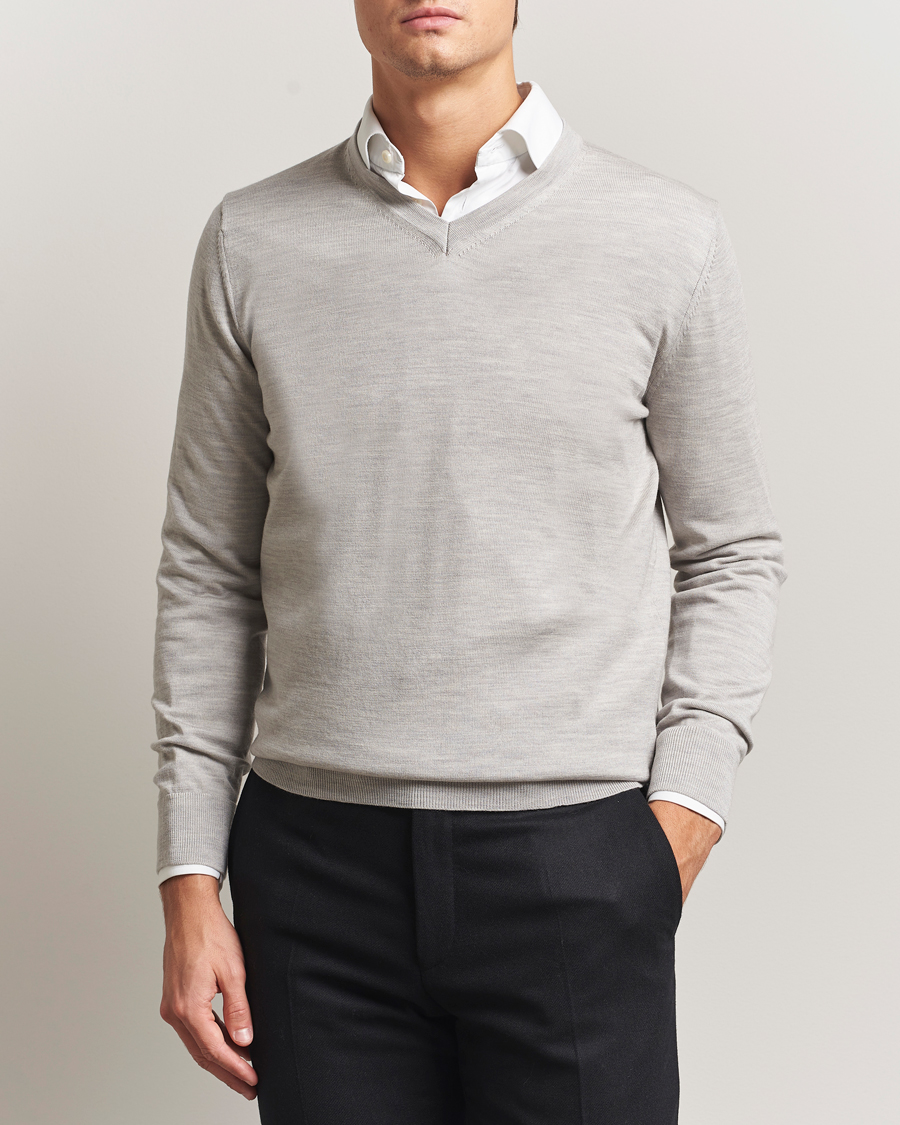 Herren | Pullover | Charles Tyrwhitt | Pure Merino V-Neck Jumper Silver Grey