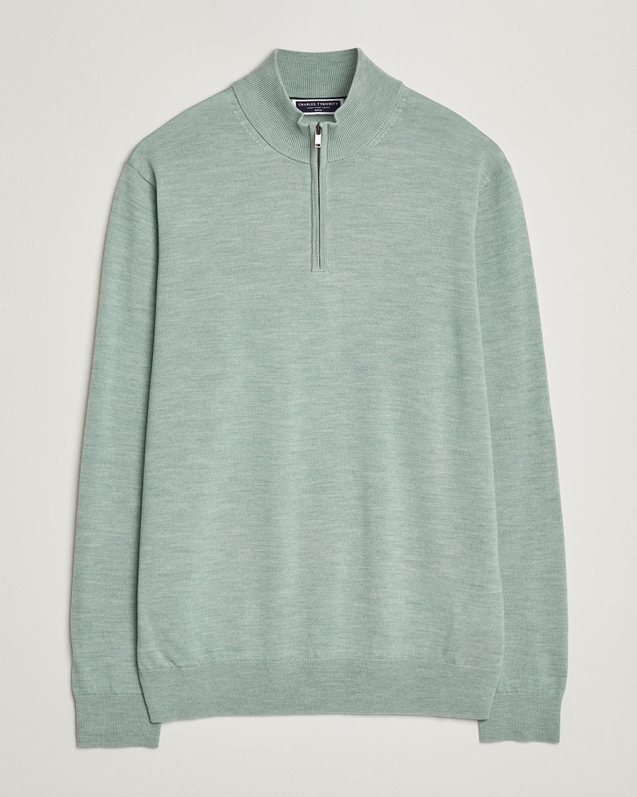 Herren | Pullover | Charles Tyrwhitt | Pure Merino Zip Neck Jumper Pale Teal Green