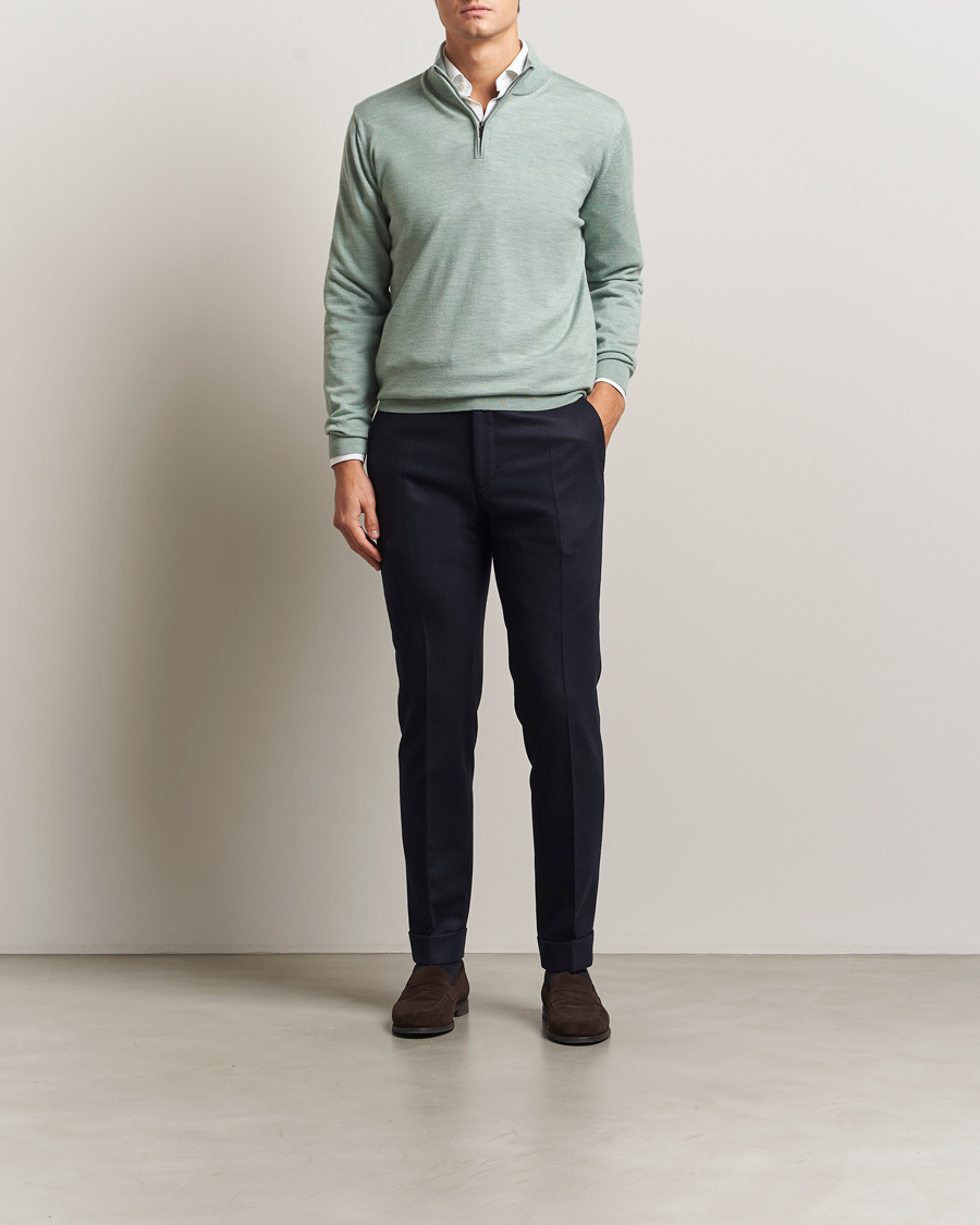 Herren | Pullover | Charles Tyrwhitt | Pure Merino Zip Neck Jumper Pale Teal Green
