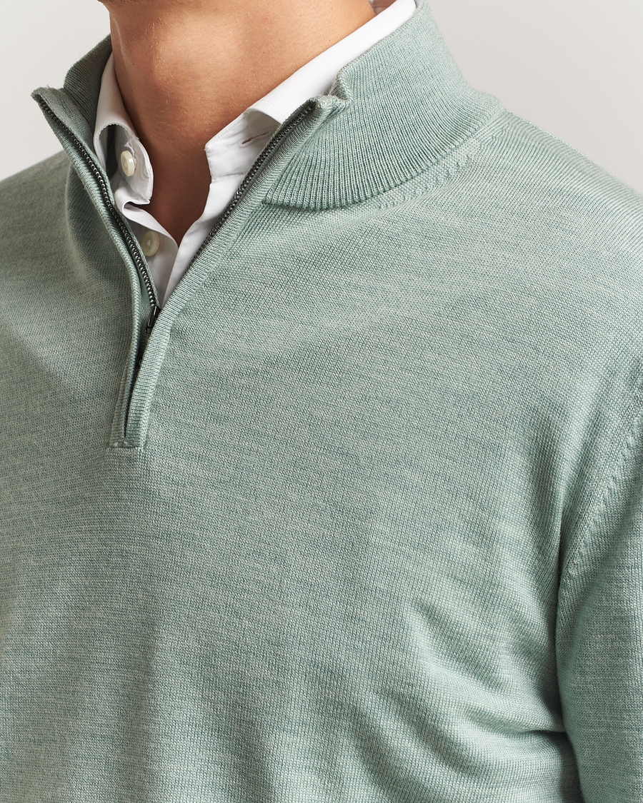 Herren | Pullover | Charles Tyrwhitt | Pure Merino Zip Neck Jumper Pale Teal Green