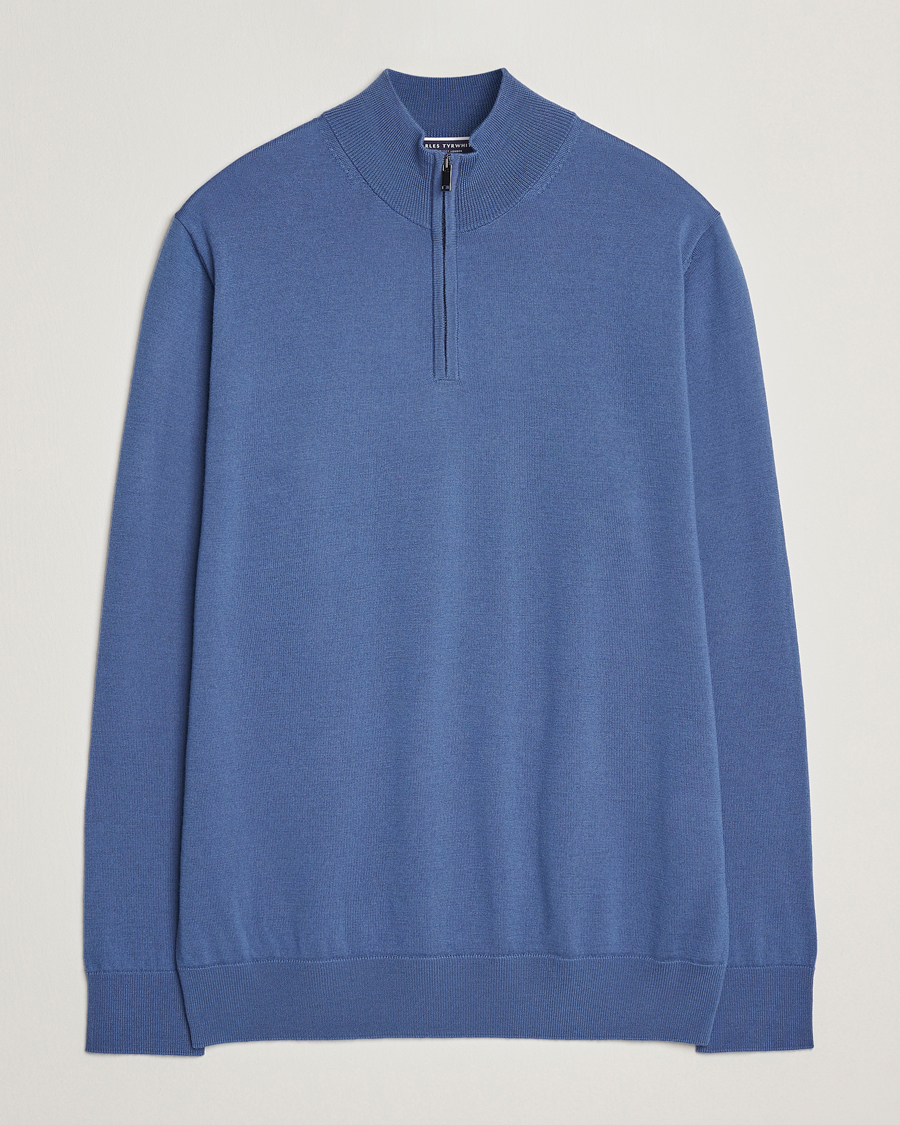 Herren | Pullover | Charles Tyrwhitt | Pure Merino Zip Neck Jumper Steel Blue