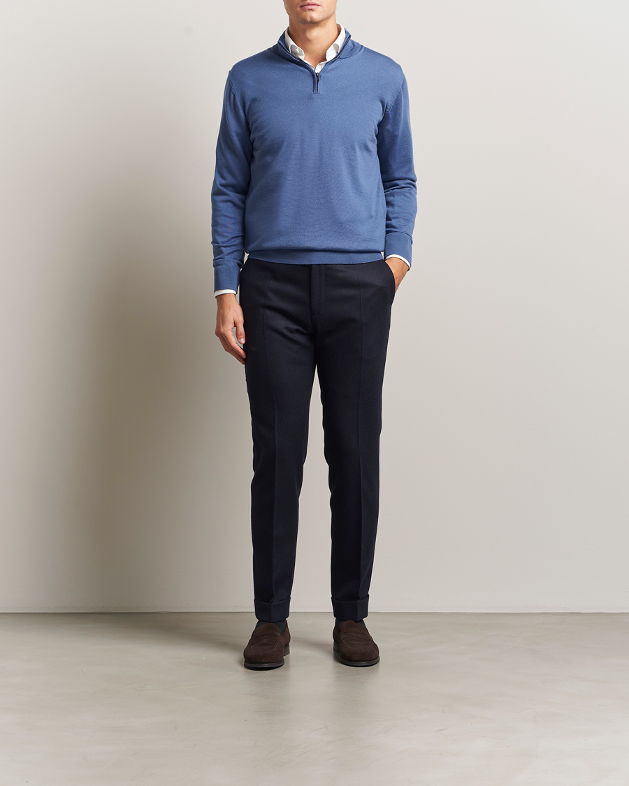 Herren | Pullover | Charles Tyrwhitt | Pure Merino Zip Neck Jumper Steel Blue