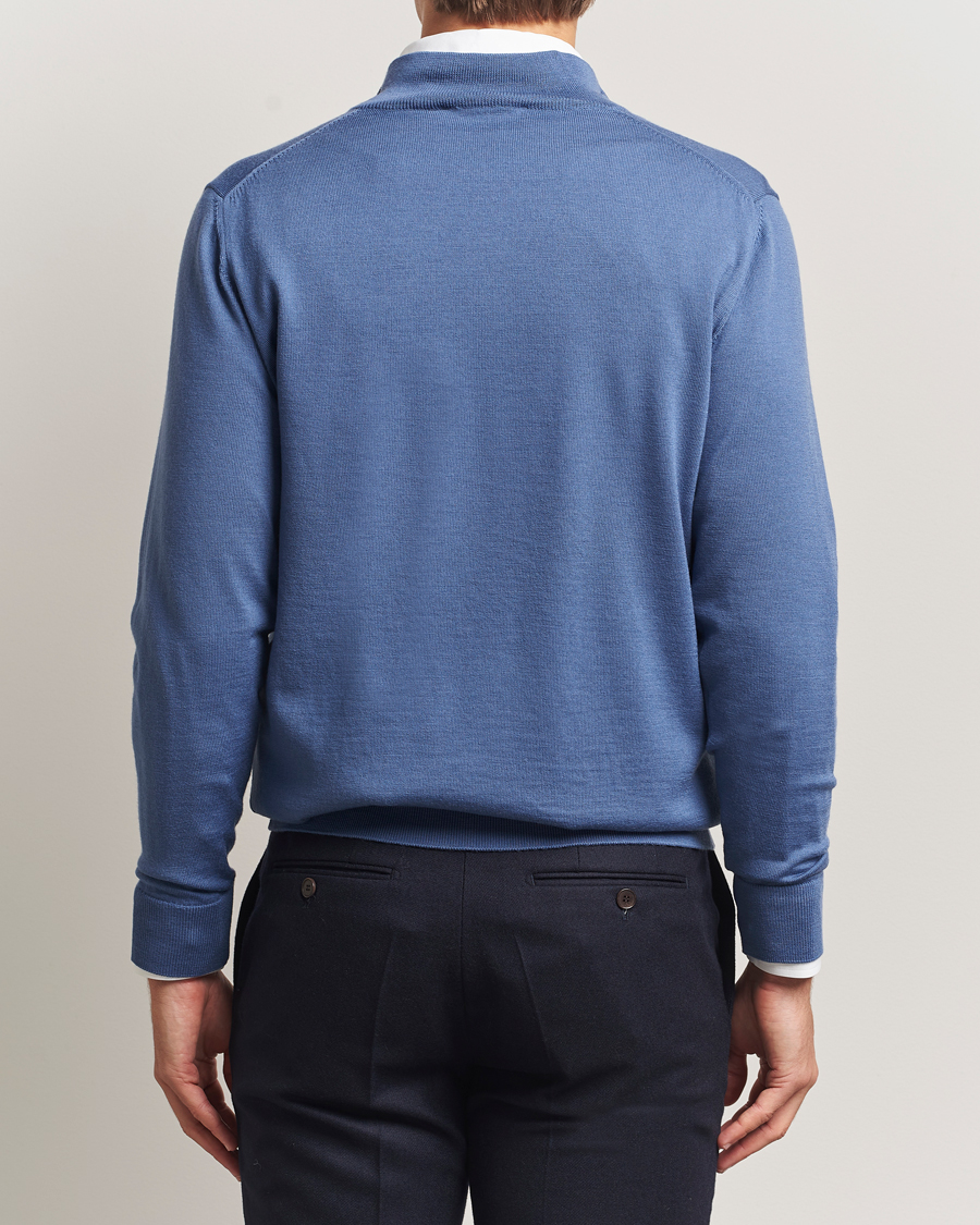 Herren | Pullover | Charles Tyrwhitt | Pure Merino Zip Neck Jumper Steel Blue