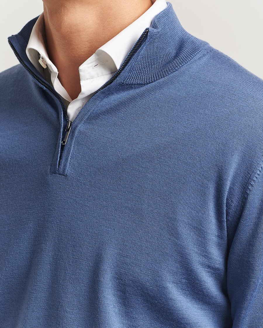 Herren | Pullover | Charles Tyrwhitt | Pure Merino Zip Neck Jumper Steel Blue