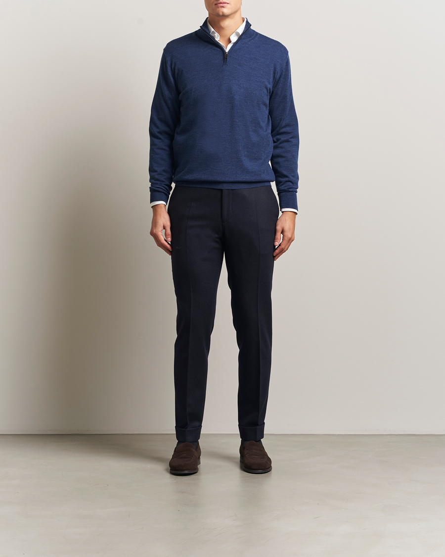 Herren | Pullover | Charles Tyrwhitt | Pure Merino Zip Neck Jumper Ink Blue