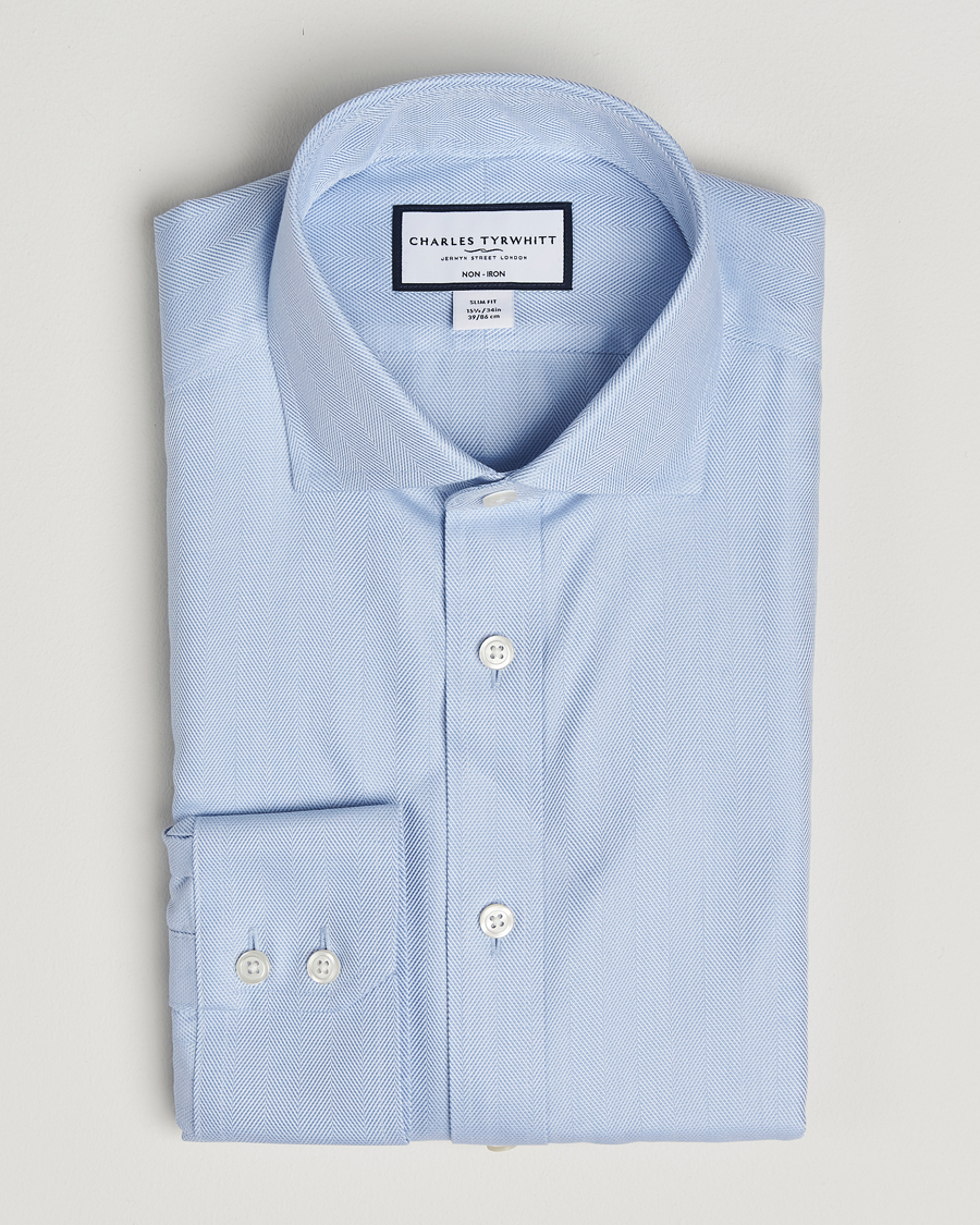 Herren | Hemden | Charles Tyrwhitt | Slim Fit Non Iron Herringbone Cut Away Shirt Sky
