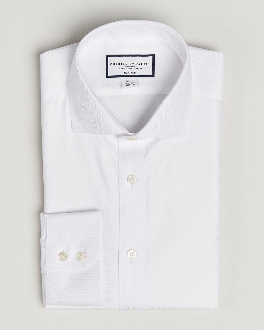 Herren | Hemden | Charles Tyrwhitt | Slim Fit Non Iron Herringbone Cut Away Shirt White