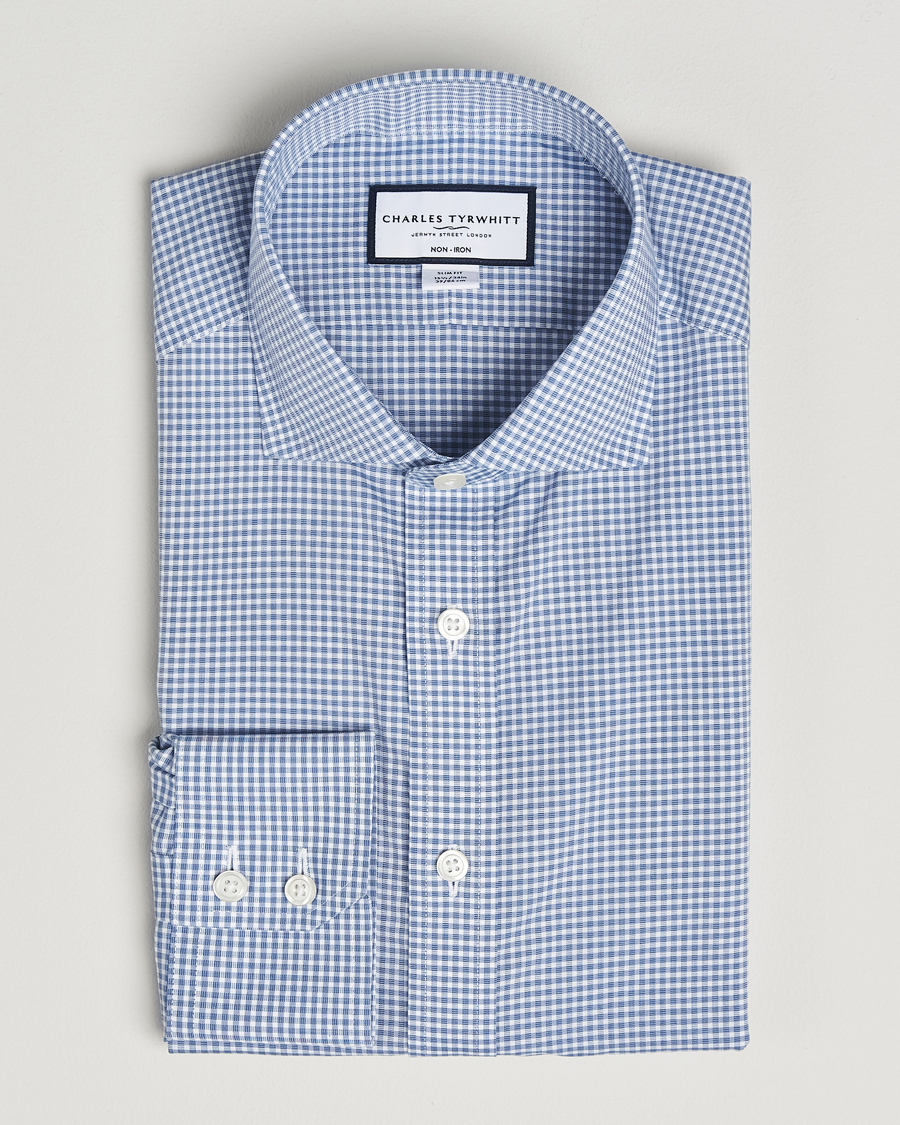 Herren | Hemden | Charles Tyrwhitt | Slim Fit Non Iron Poplin Gingham Shirt Royal Blue