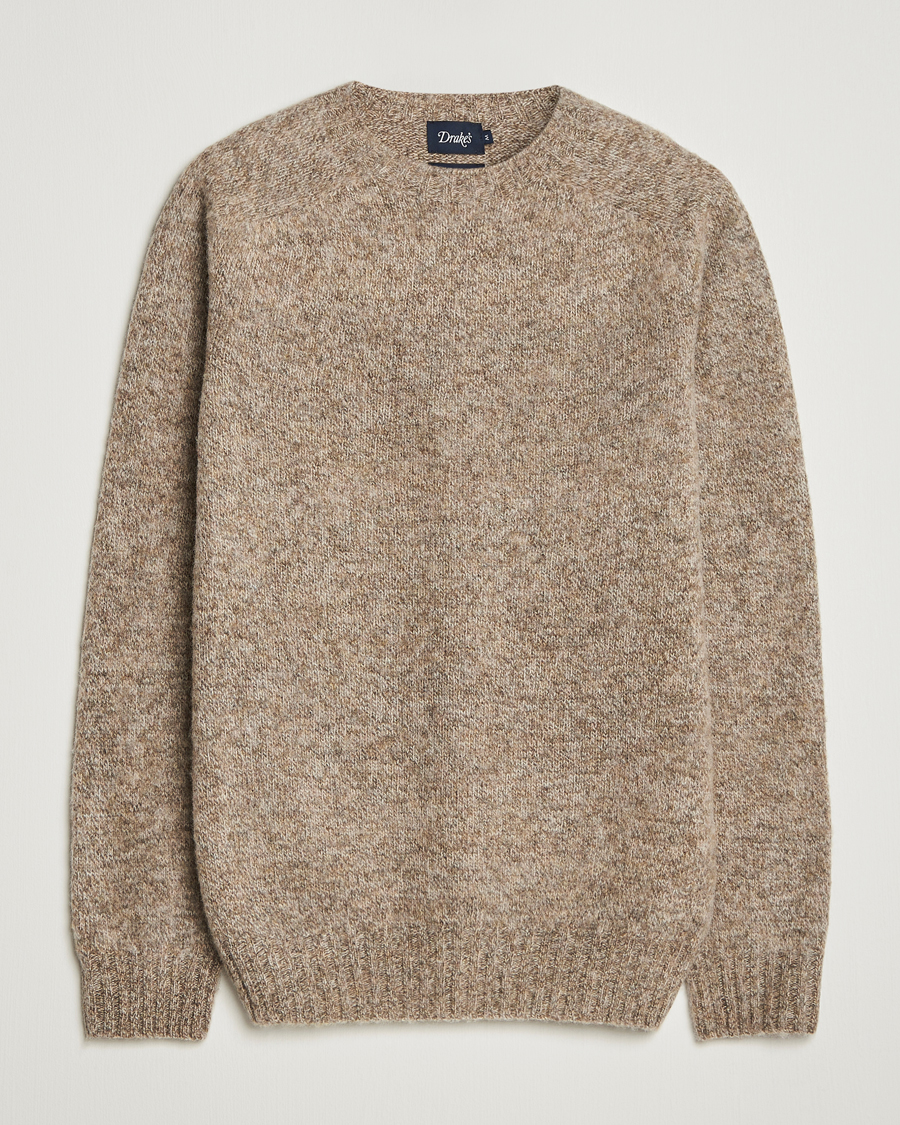 Herren | Pullover | Drake's | Brushed Shetland Crew Mushroom