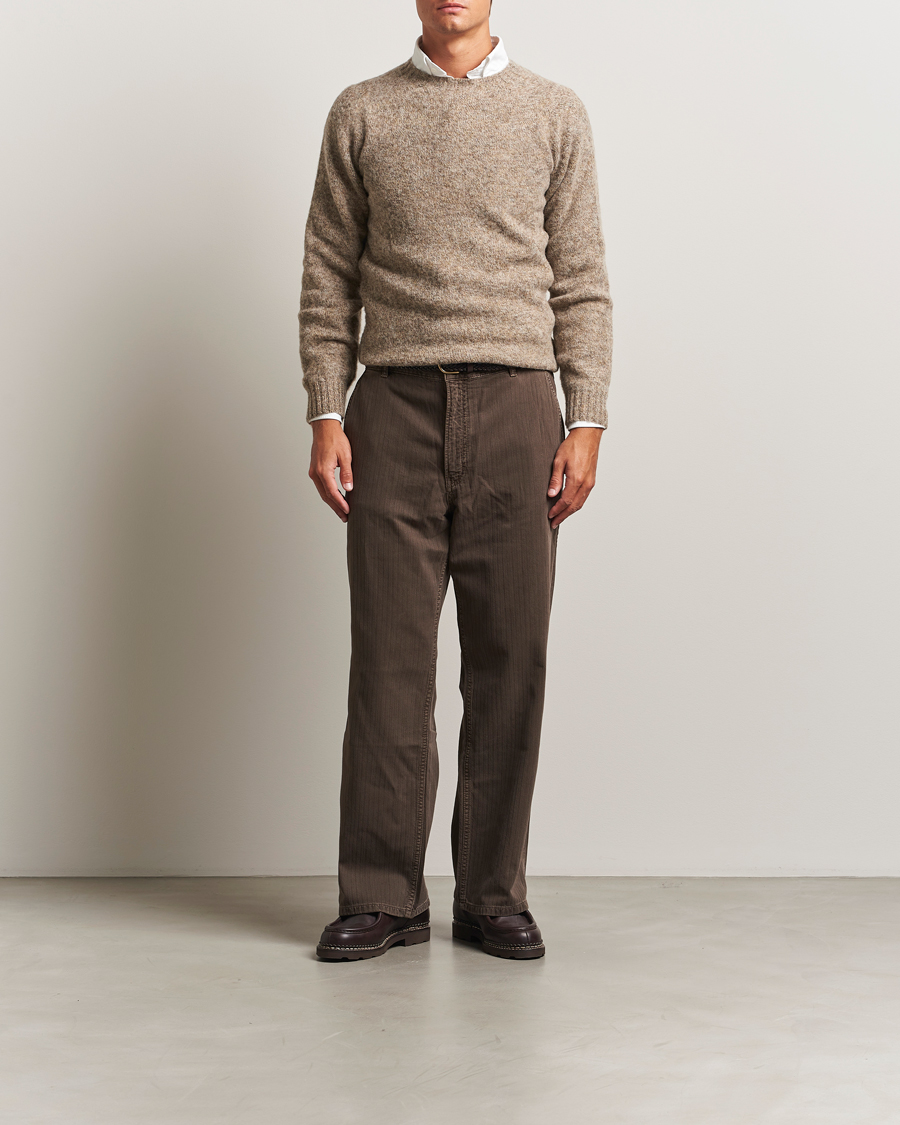 Herren | Pullover | Drake's | Brushed Shetland Crew Mushroom