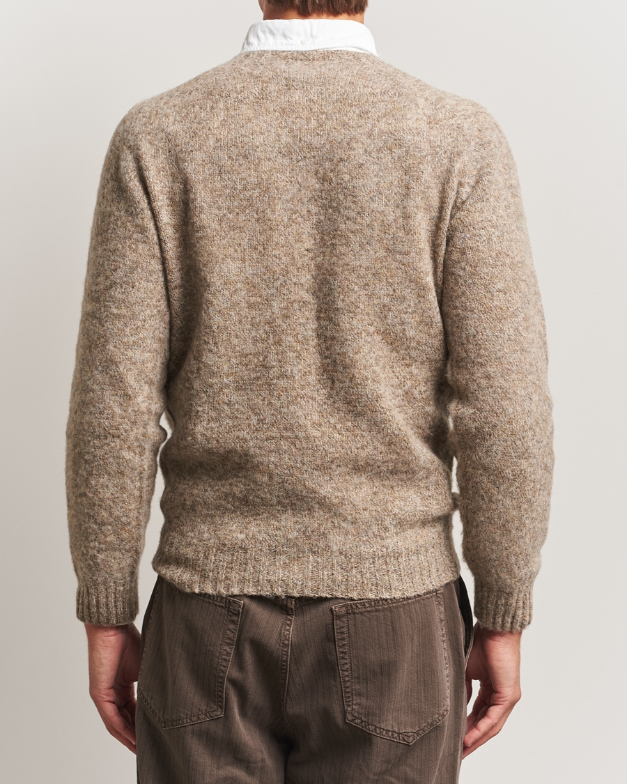 Herren | Pullover | Drake's | Brushed Shetland Crew Mushroom
