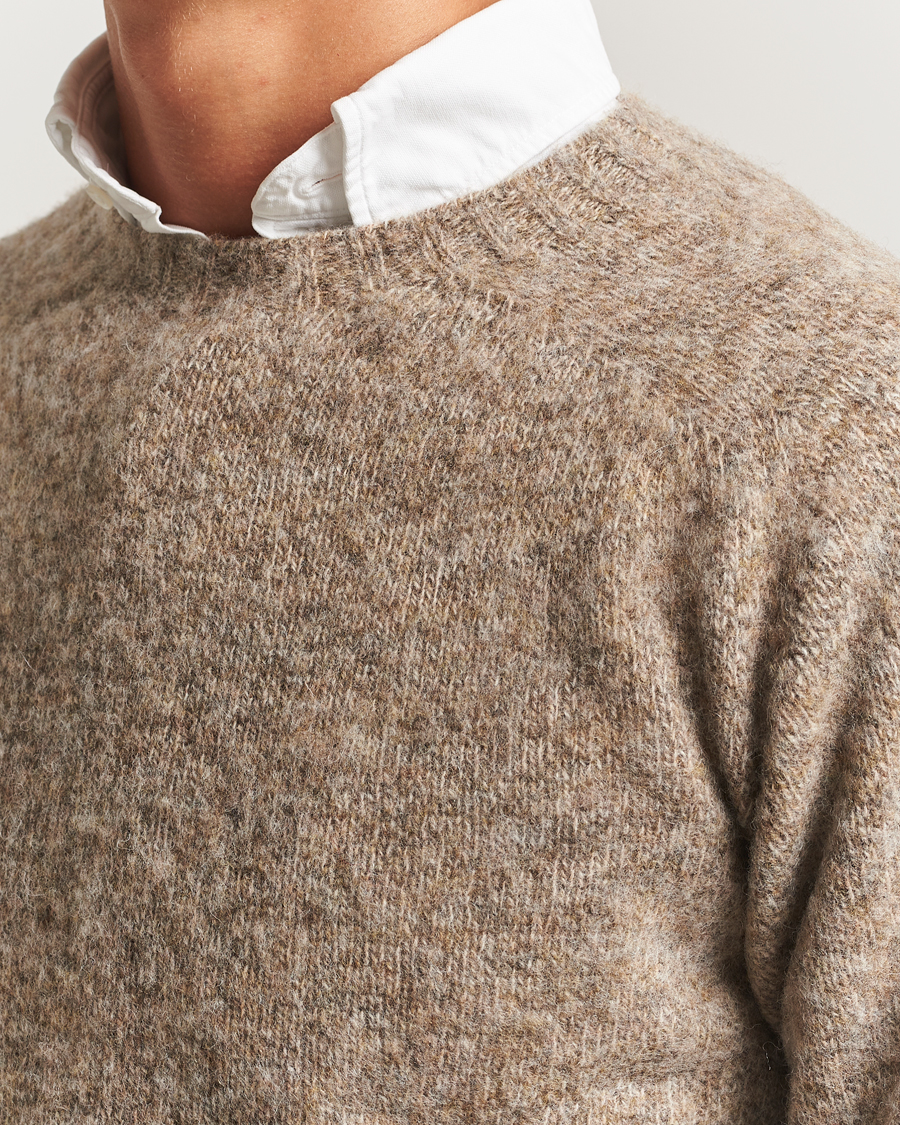 Herren | Pullover | Drake's | Brushed Shetland Crew Mushroom