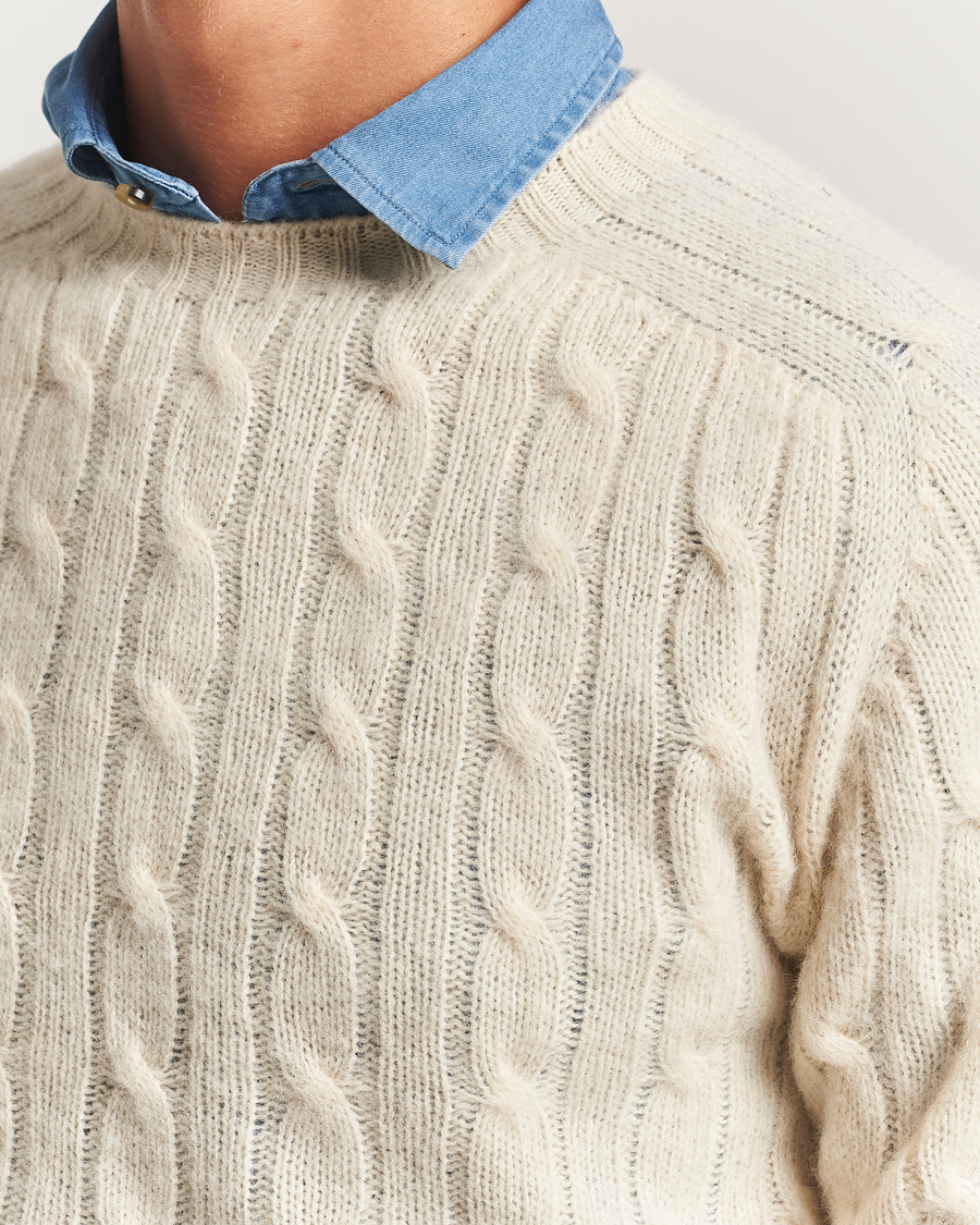 Herren | Pullover | Drake's | Brushed Shetland Cable Crew Ecru