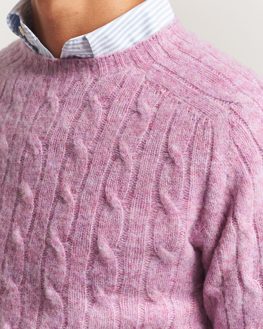 Herren | Pullover | Drake's | Brushed Shetland Cable Crew Purple