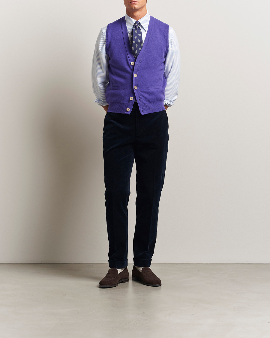 Herren | Pullover | Drake's | Lambswool Vest Cardigan Purple