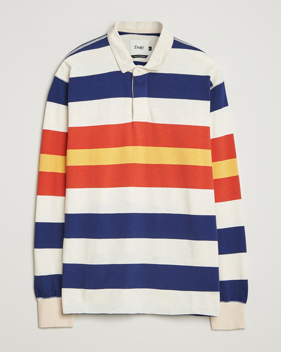 Herren | Pullover | Drake's | Striped Flame Rugby Shirt White/Navy/Red