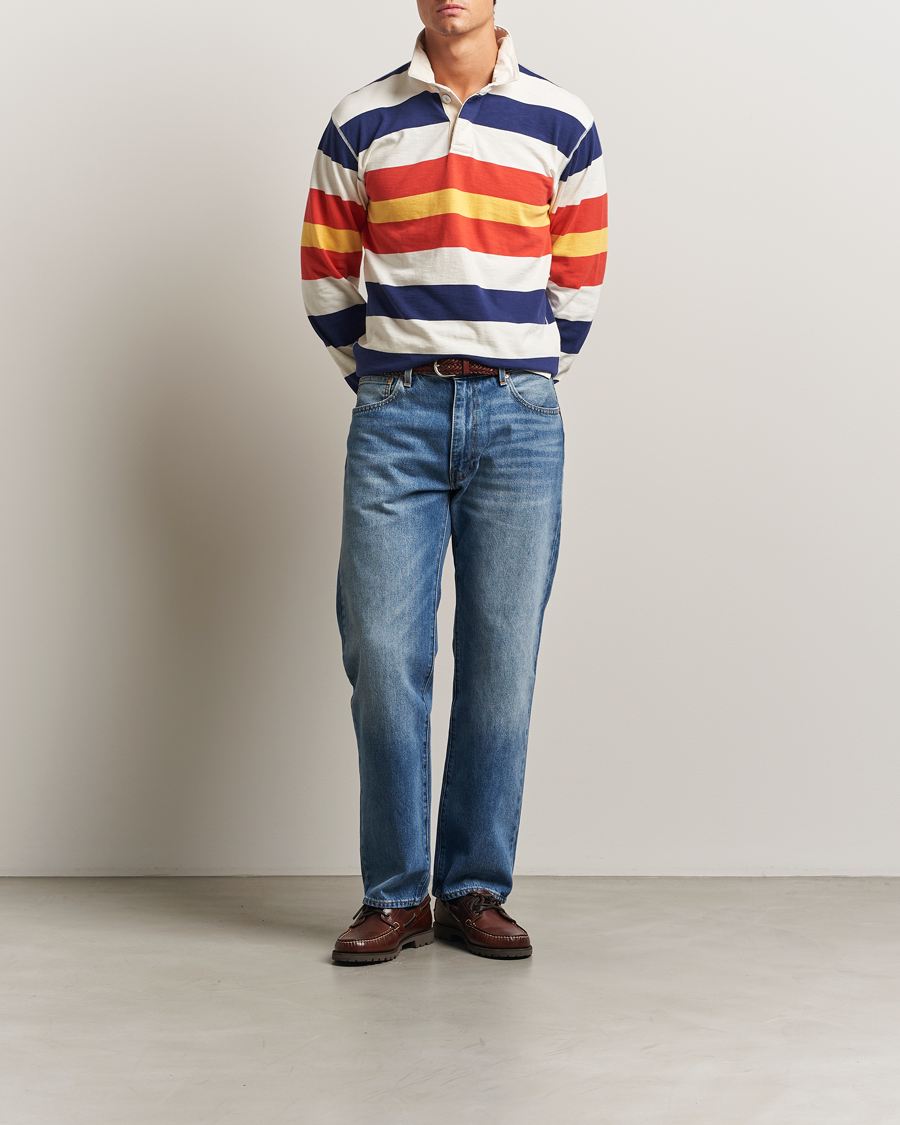 Herren | Pullover | Drake's | Striped Flame Rugby Shirt White/Navy/Red