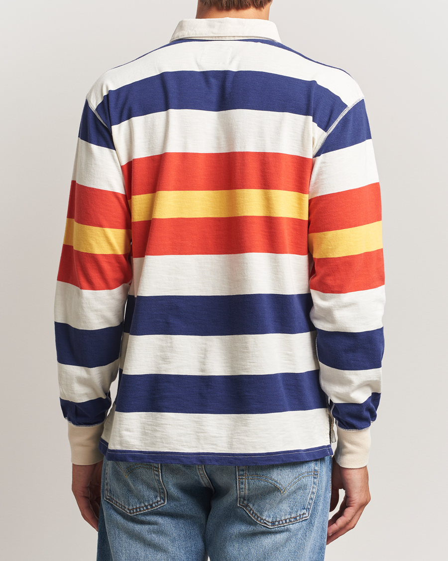 Herren | Pullover | Drake's | Striped Flame Rugby Shirt White/Navy/Red