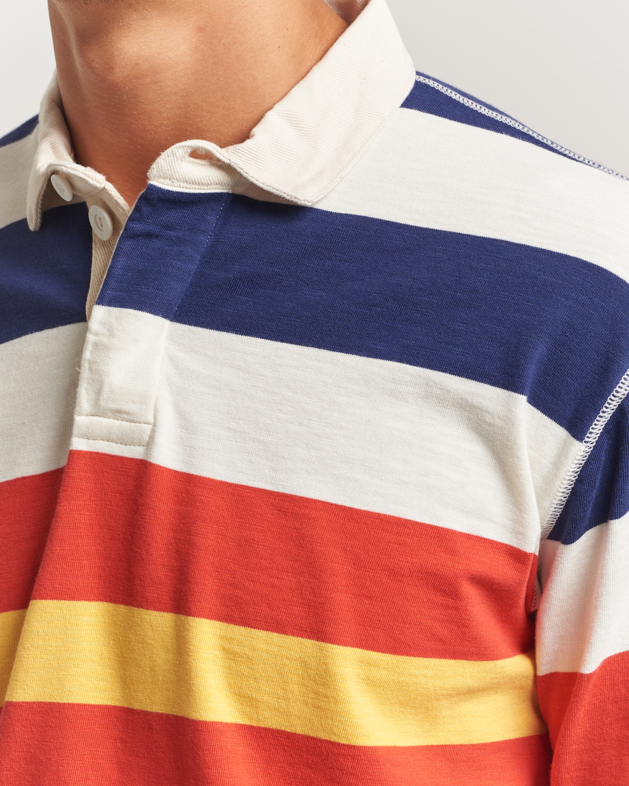 Herren | Pullover | Drake's | Striped Flame Rugby Shirt White/Navy/Red