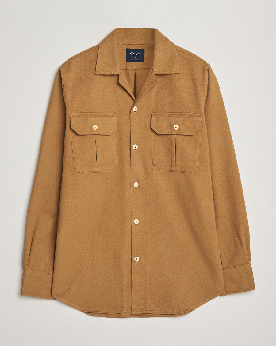 Herren | Hemden | Drake's | Brushed Twill Camp Collar Shirt Sand