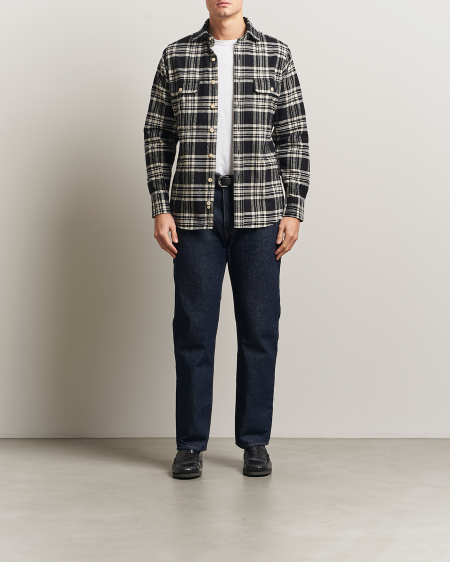 Herren | Hemden | Drake's | Check Heavy Cotton Work Shirt Navy/White