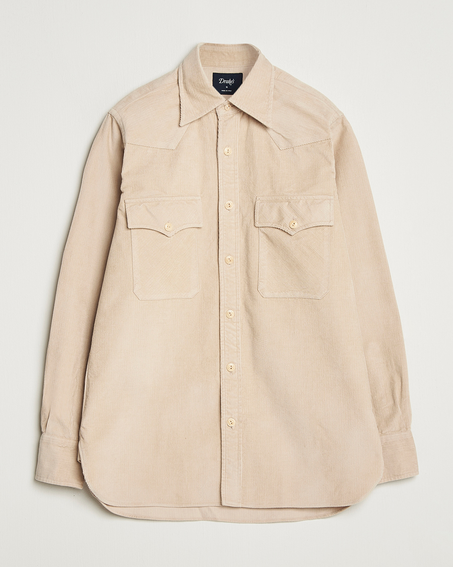 Herren | Hemden | Drake's | Fine Corduroy Work Shirt Ecru