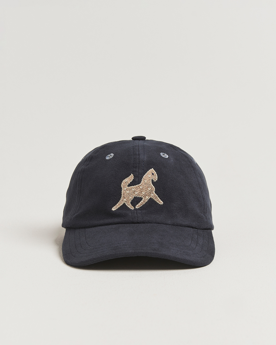 Herren | Drake's Horse Applique Moleskin Baseball Cap Navy | Drake's | Horse Applique Moleskin Baseball Cap Navy