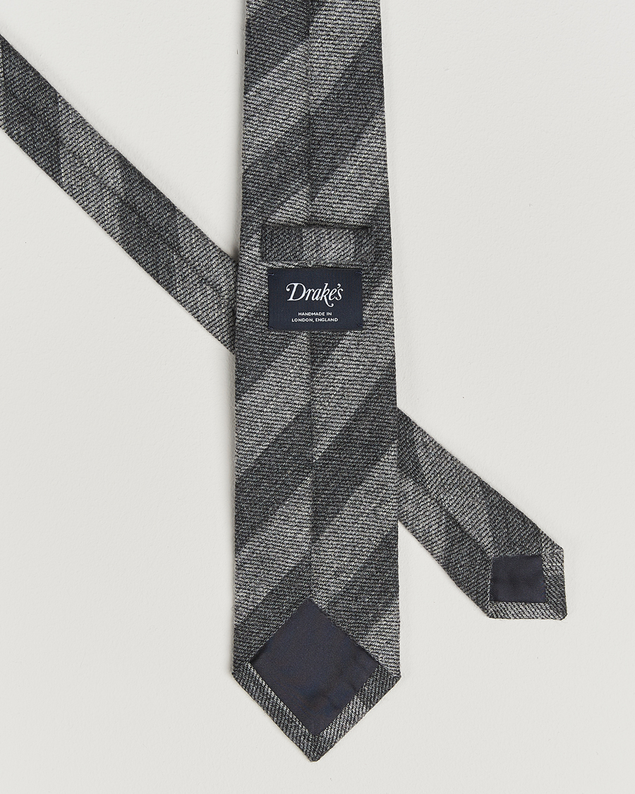 Herren | Drake's Dual Stripe Wool Tie Grey | Drake's | Dual Stripe Wool Tie Grey